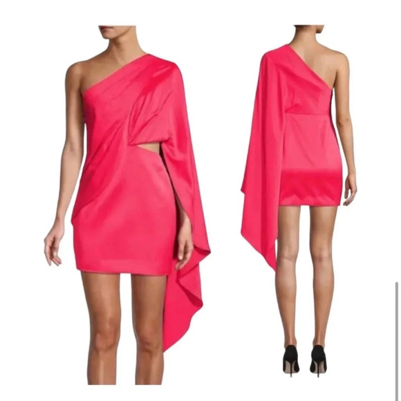 Significant Other Anne One Shoulder Drape Sleeve Side Cutout Dress in Fuchsia